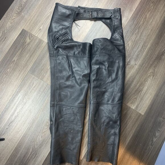 Street & Steel Mens Large Black Leather Motorcycle Chaps Fully Lined - Picture 6 of 6